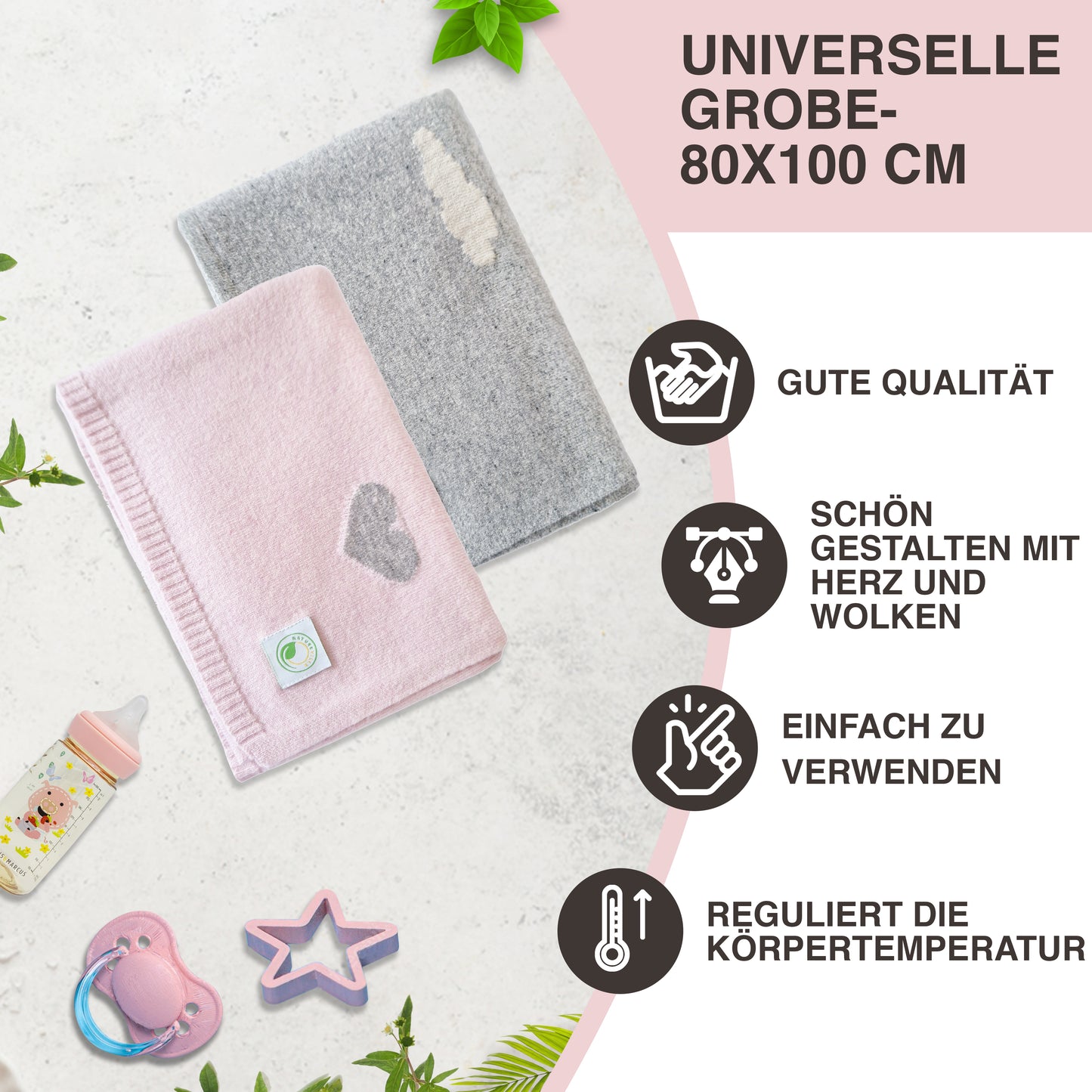 Merino Wolle Kaschmir voluminöse Babydecke, 80 x 100 cm, 100 x 135 cm
