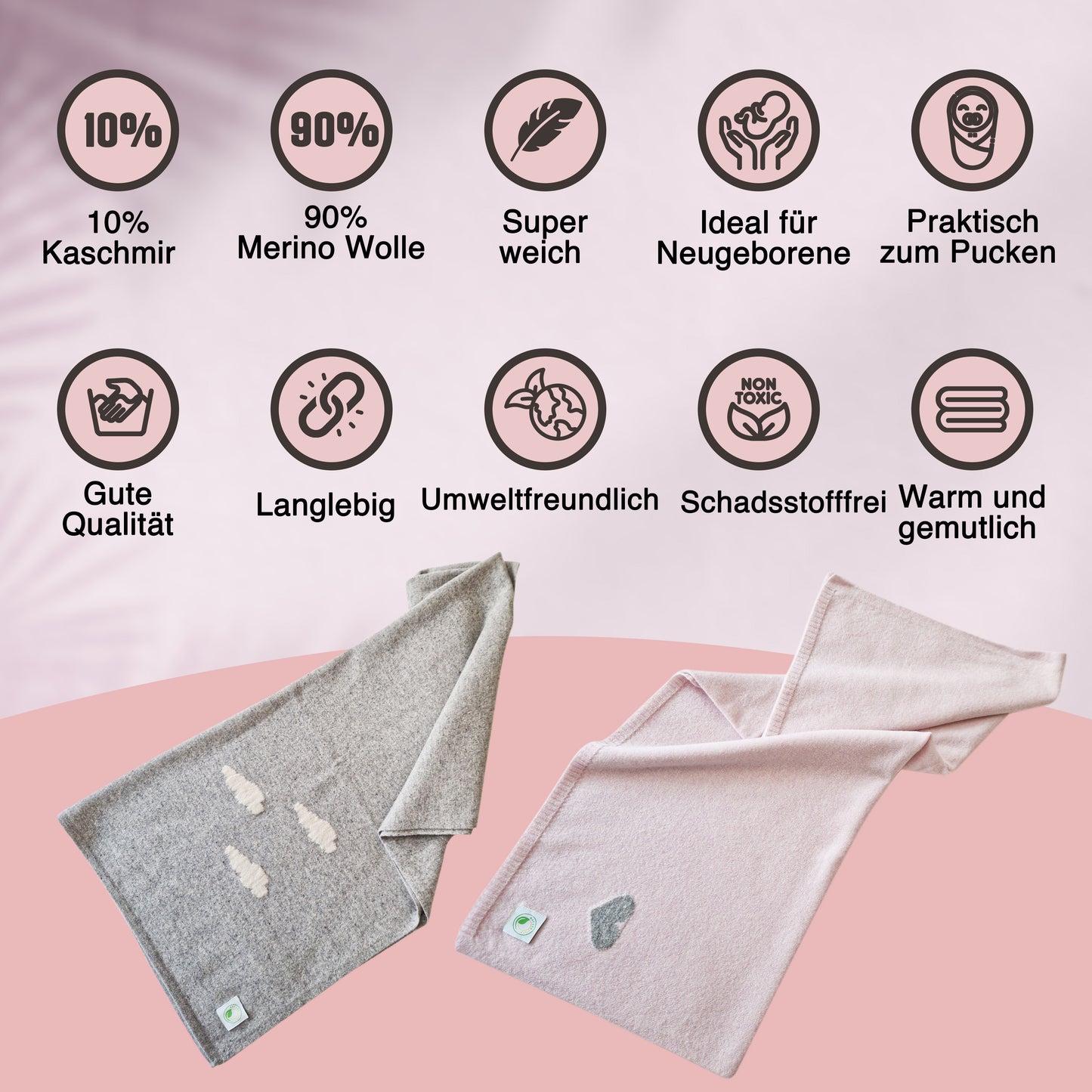 Merino Wolle Kaschmir voluminöse Babydecke, 80 x 100 cm, 100 x 135 cm