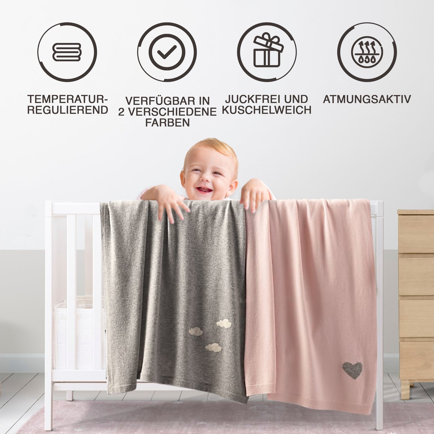 Merino Wolle Kaschmir voluminöse Babydecke, 80 x 100 cm, 100 x 135 cm
